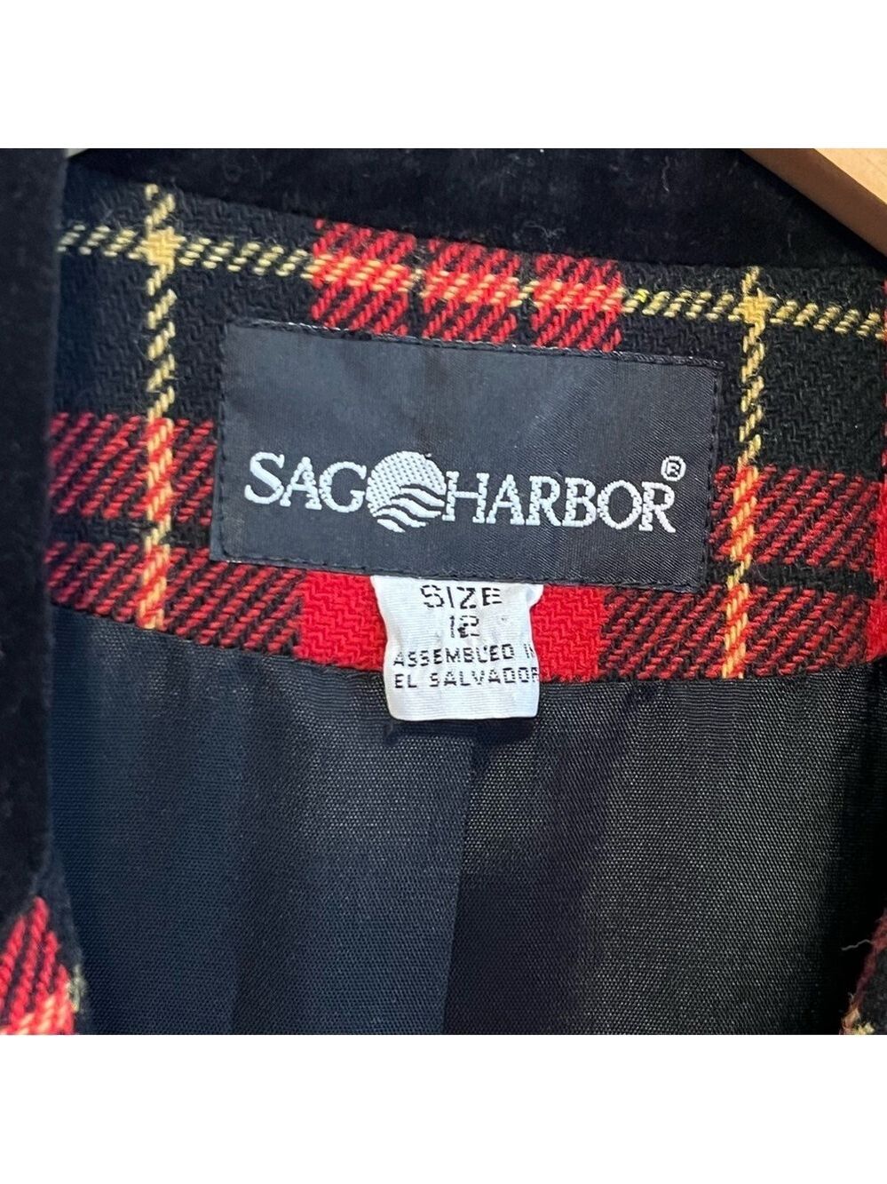 Vintage Sag Harbor Tartan Plaid Wool Blend Blazer Jacket Academia Collegiate Lg - Picture 3 of 10